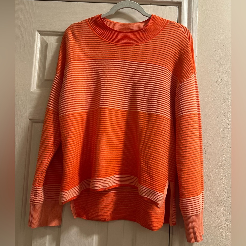 Daily Practice X Anthropologie Mock Neck Ribbed Striped Sweater in Orange